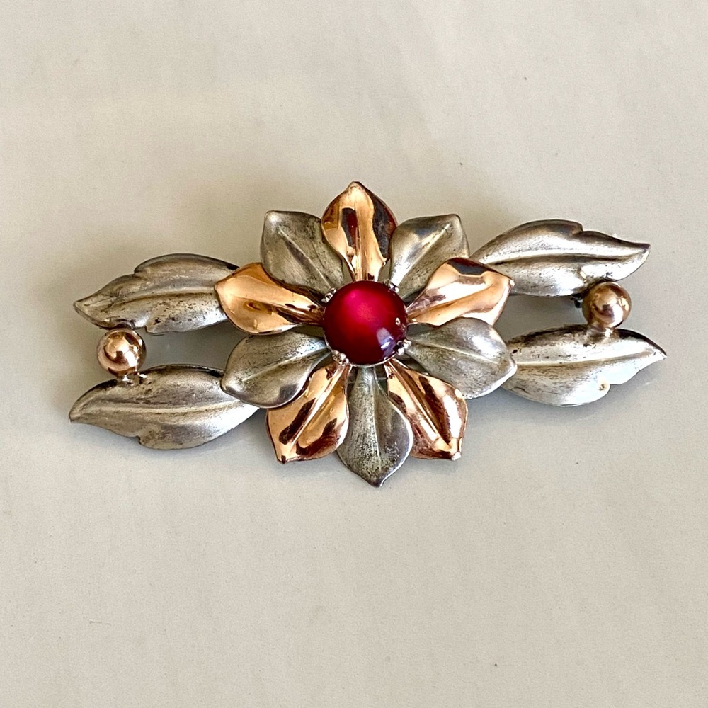 Vintage Sterling Silver Kreisler Flower Brooch / Two Tone